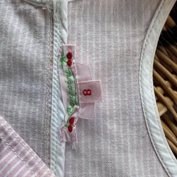 BONPOINT Pale Pink Stripe Overalls Girls 8 Stretch Cotton Bib Dungarees Classic - Picture 9 of 9